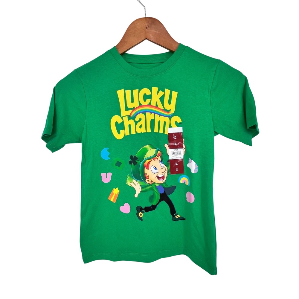 Lucky Charms St Patricks Day T-Shirt Kids Size Medium 8 Green Leprechaun Festive